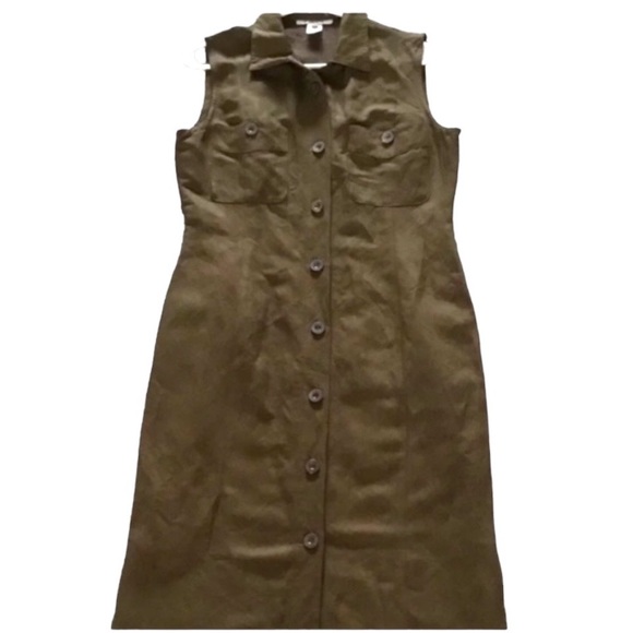 🇫🇷 NWOT Votre Nom Paris Olive Green Sleeveless Linen Blend Shirt Dress T3 M L - Picture 6 of 14